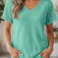 RTS Mint Green Lace Button Cutout V Neck Waffle Knit Blouse