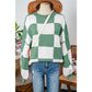 Maryam Green Checkered Bishop Sleeve Sweater