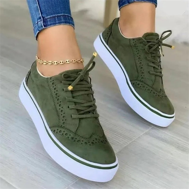 Suede Style Sneakers with Perforated Trim - 4 Colors