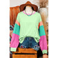 Talia Green Colorblock Patchwork Long Sleeve Loose Top