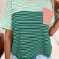 RTS Green Stripe Contrast Print Color Block Detail Relaxed Tee