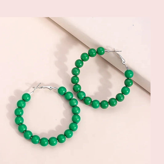 Kelly Green Beaded Hoops