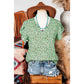 Terrilee Green Boho Floral V Neck Wrap Short Sleeve Blouse