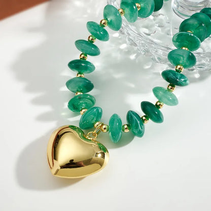 Heart Pendant Beaded Necklace - 2 Colors
