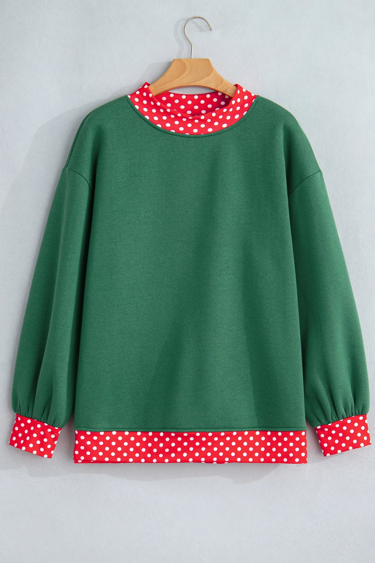 Phoebe Green/Red Colorblock Polka Dot Contrast Trim Oversized Sweatshirt