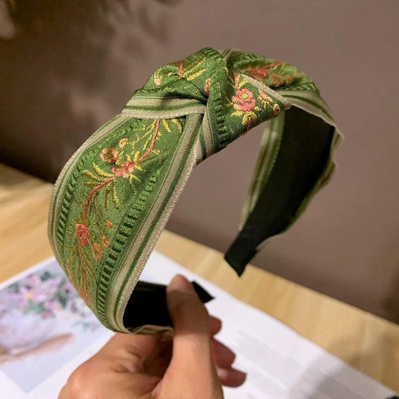 Boho Embroidered Knot Headband - 3 Colors