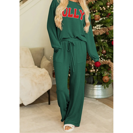 Evergreen JOLLY Corded Long Sleeve Top and Pockets Pants Set