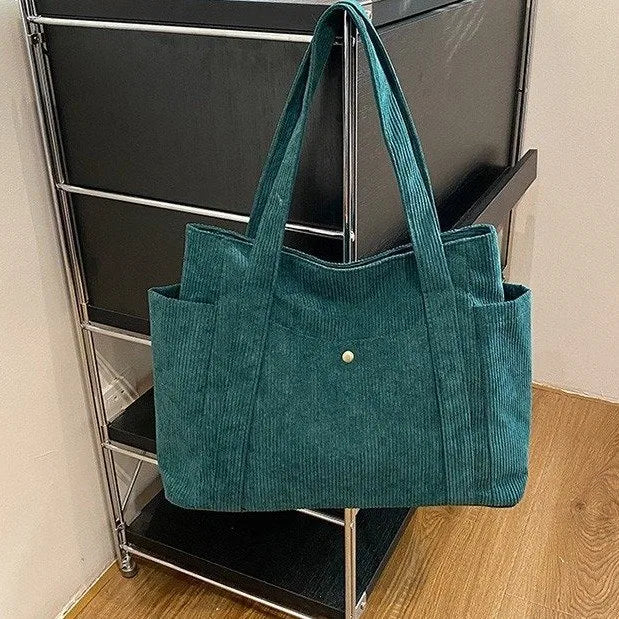 Chic Corduroy Versatile Shoulder Bag with Pockets - 5 Colors