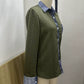 Antoinette Green Denim Trimmed Knit Button Up Top