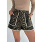 Greer Contrast Scalloped Lace Trim Leopard Denim Shorts