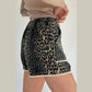 Greer Contrast Scalloped Lace Trim Leopard Denim Shorts