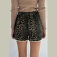 Greer Contrast Scalloped Lace Trim Leopard Denim Shorts