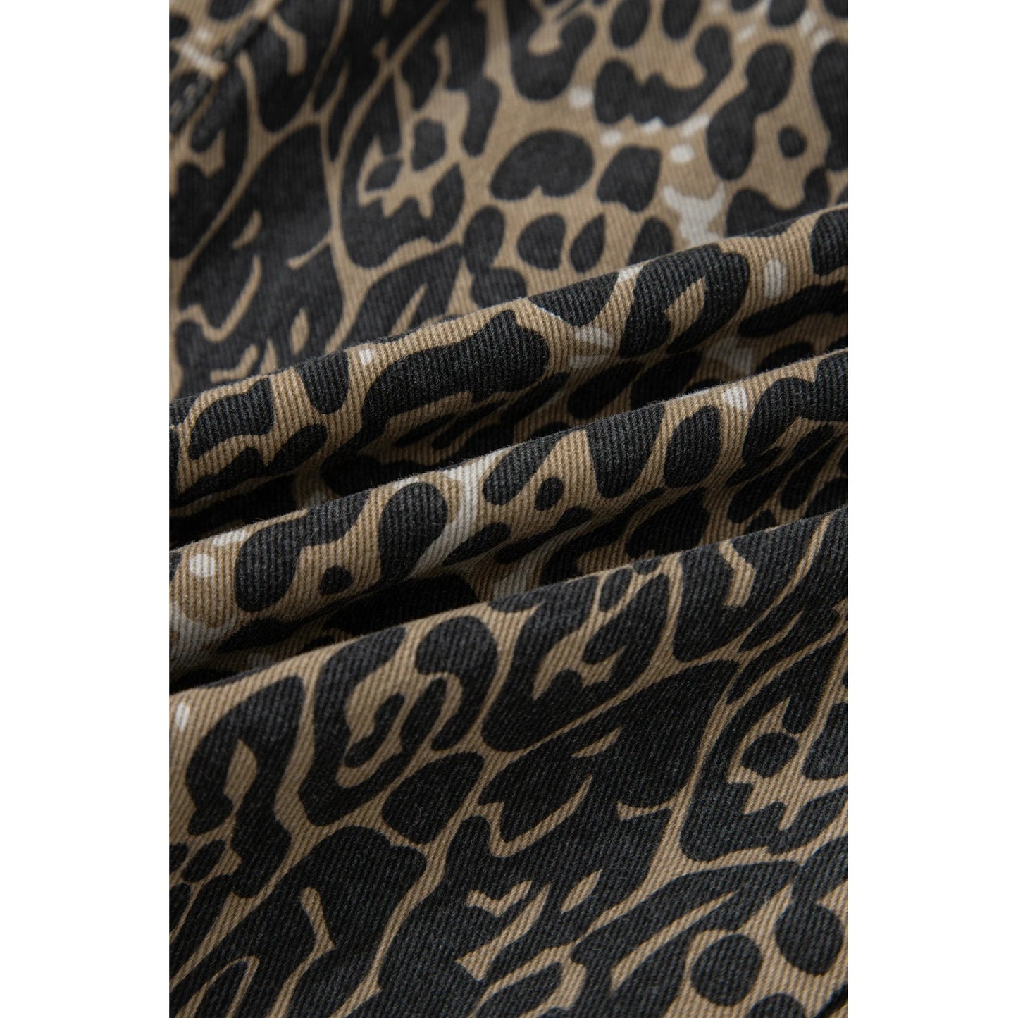 Greer Contrast Scalloped Lace Trim Leopard Denim Shorts