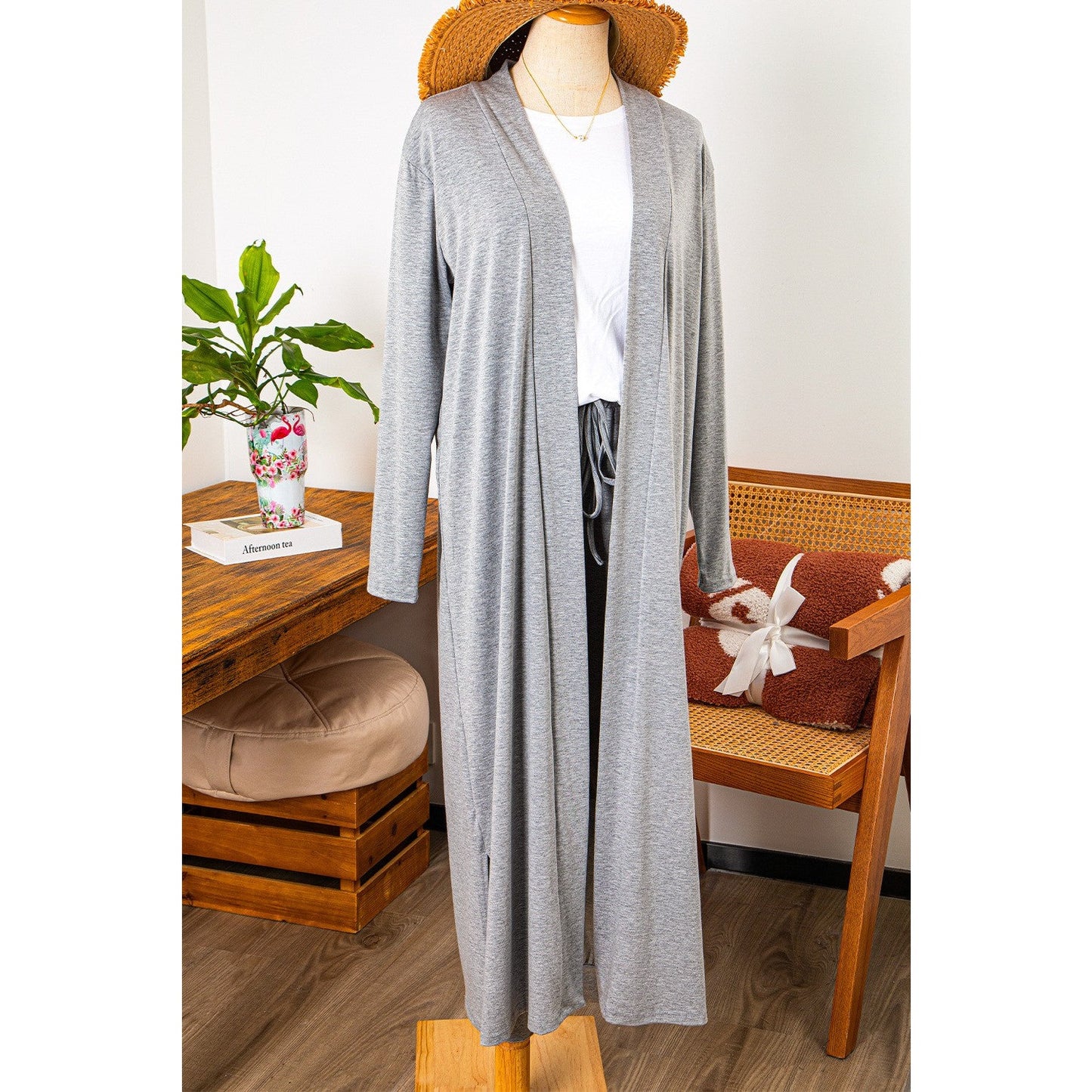 REDUCED!!!  Jacklyn Light Grey Split Long Cardigan and Skinny Pants Lounge Set  REDUCED!!!