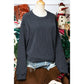 Kelis Grey Solid Ribbed Knit Round Neck Pullover Sweatshirt