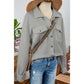 Gladis Grey Solid Textured Flap Pocket Buttoned Shacket