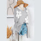 Magdalene Grey Big Flower Hollowed Knit Drop Shoulder Sweater