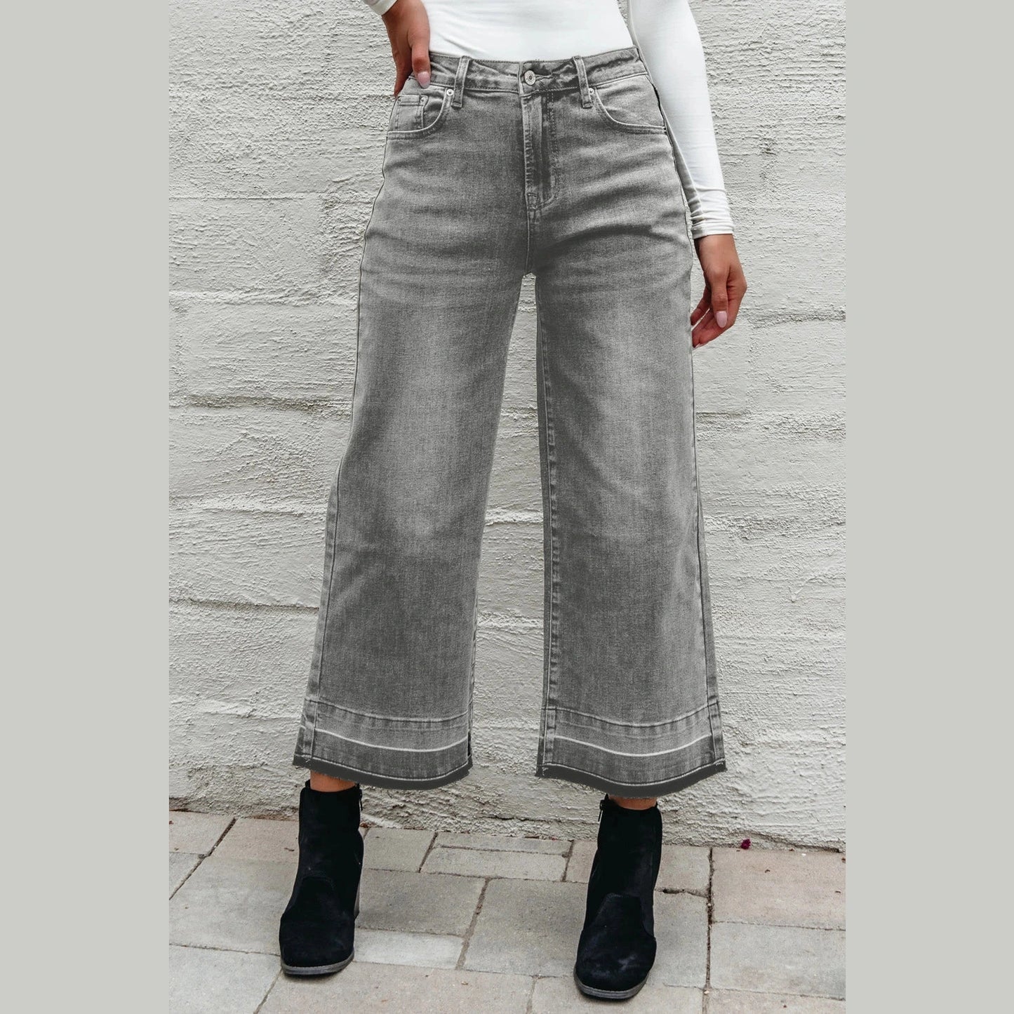 Millie Grey Raw Hem Straight Leg Loose High Waist Jeans