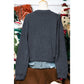 Kelis Grey Solid Ribbed Knit Round Neck Pullover Sweatshirt