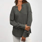 Olivia Grey Green Waffle Knit Long Sleeve Shirt