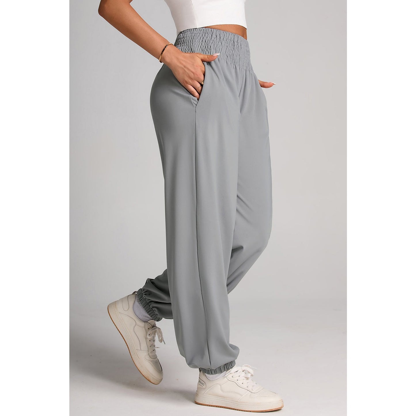 Dodie Grey Smocked High Waist Joggers