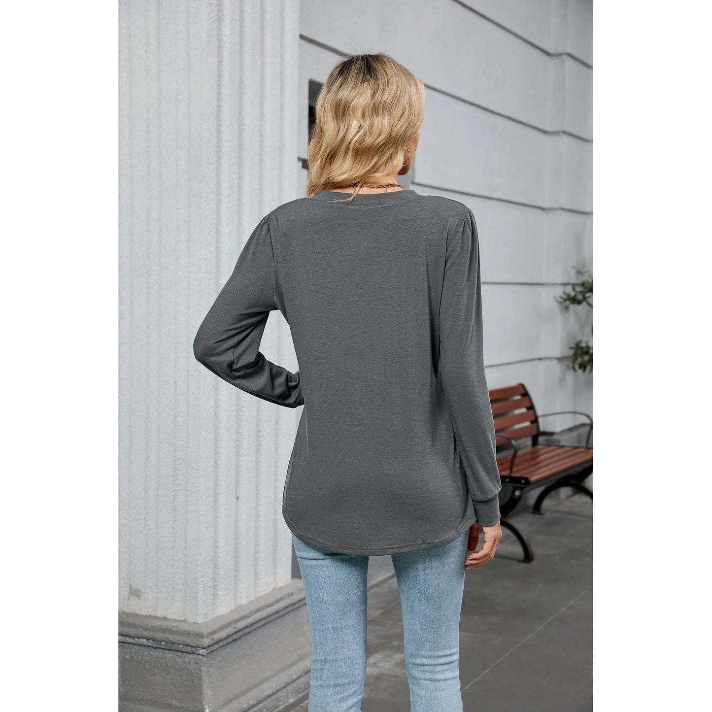 Petra Grey Pleated Relaxed Fit Babydoll Tee