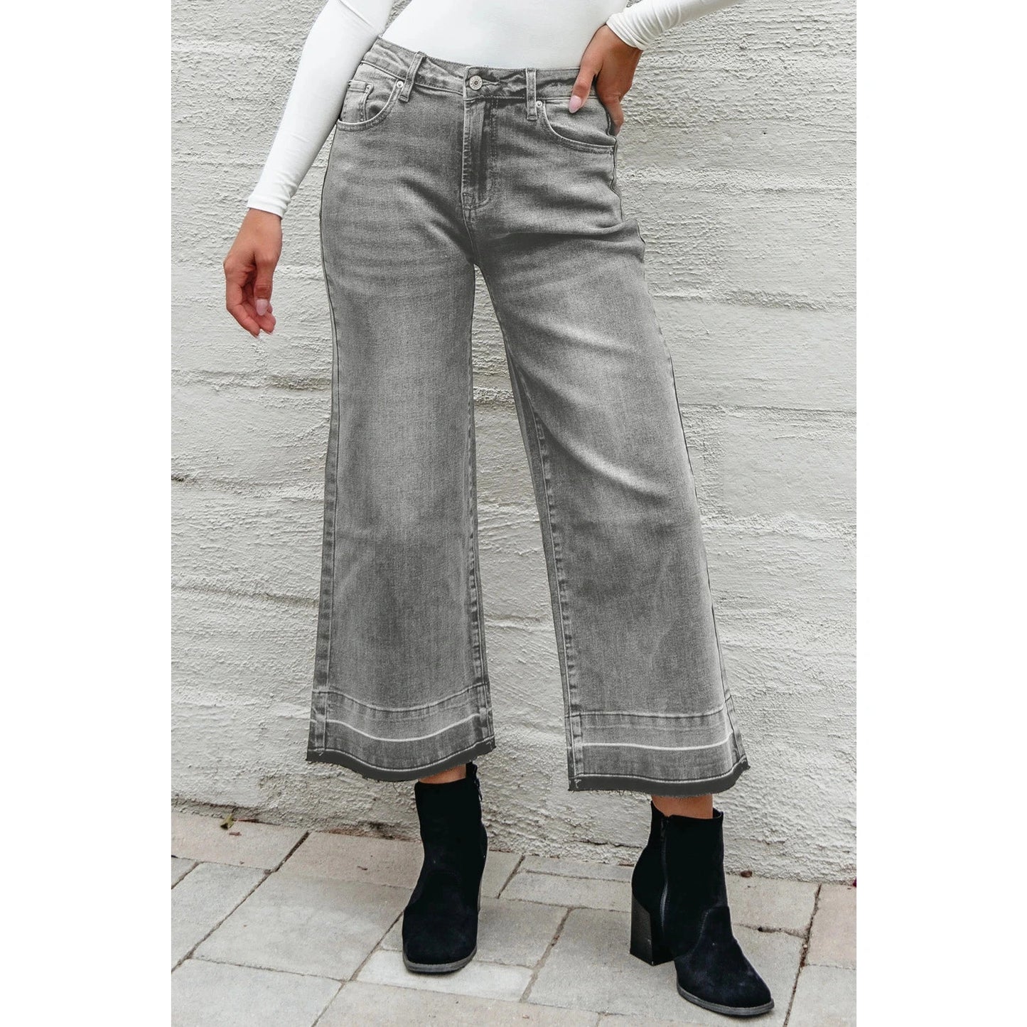 Millie Grey Raw Hem Straight Leg Loose High Waist Jeans