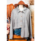 Harlene Grey Hooded Drawstring Pockets Corduroy Shacket