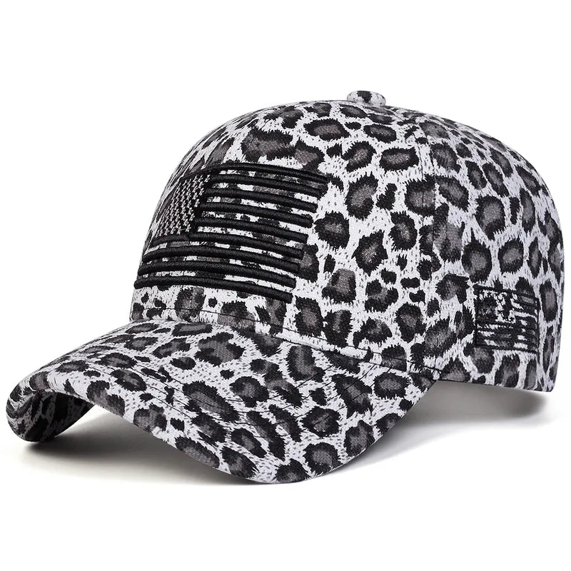 Embroidered American Flag Leopard Print Baseball Cap - 3 Colors