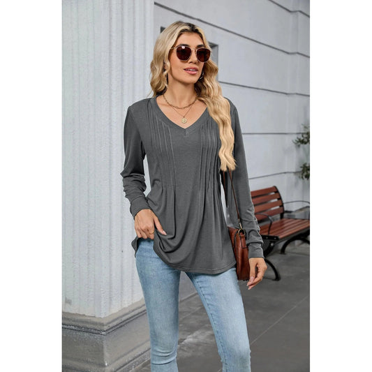 Petra Grey Pleated Relaxed Fit Babydoll Tee