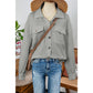 Gladis Grey Solid Textured Flap Pocket Buttoned Shacket