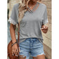 Clemmy Grey Criss Cross V Neck Lace Sleeve Top