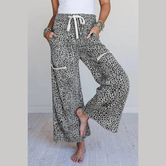Zaza Grey Animal Print Wide Leg Terry Knit Pants