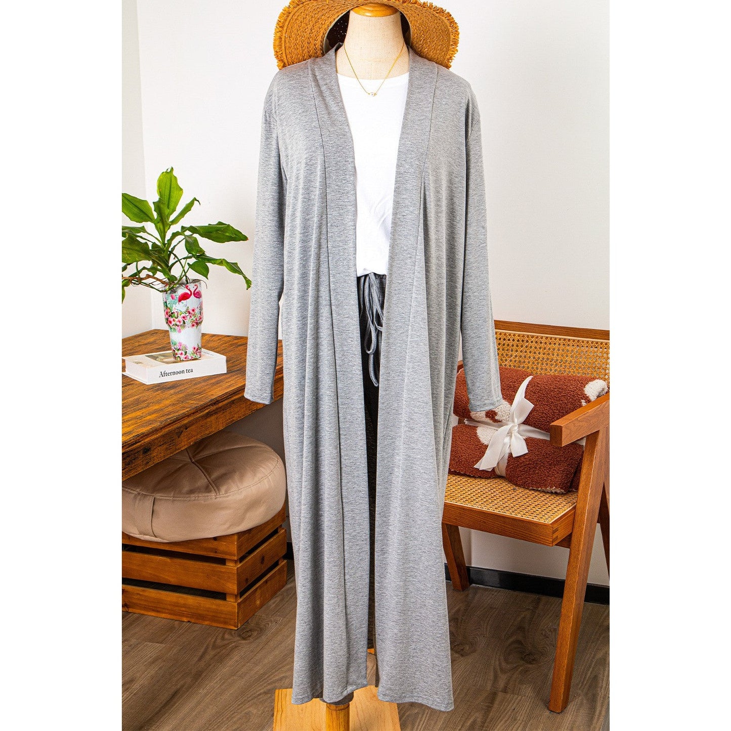 REDUCED!!!  Jacklyn Light Grey Split Long Cardigan and Skinny Pants Lounge Set  REDUCED!!!