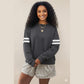 Charcoal Varsity Striped Detail Drop Shoulder Oversized Sweatshirt