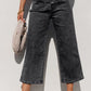 Gwynne Grey High Waist Button Front Wide Leg Cropped Jeans