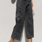 Gwynne Grey High Waist Button Front Wide Leg Cropped Jeans