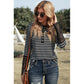 RTS Harlise Lace Striped Splicing Hollow-out Button Long Sleeves Top
