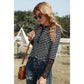 RTS Harlise Lace Striped Splicing Hollow-out Button Long Sleeves Top