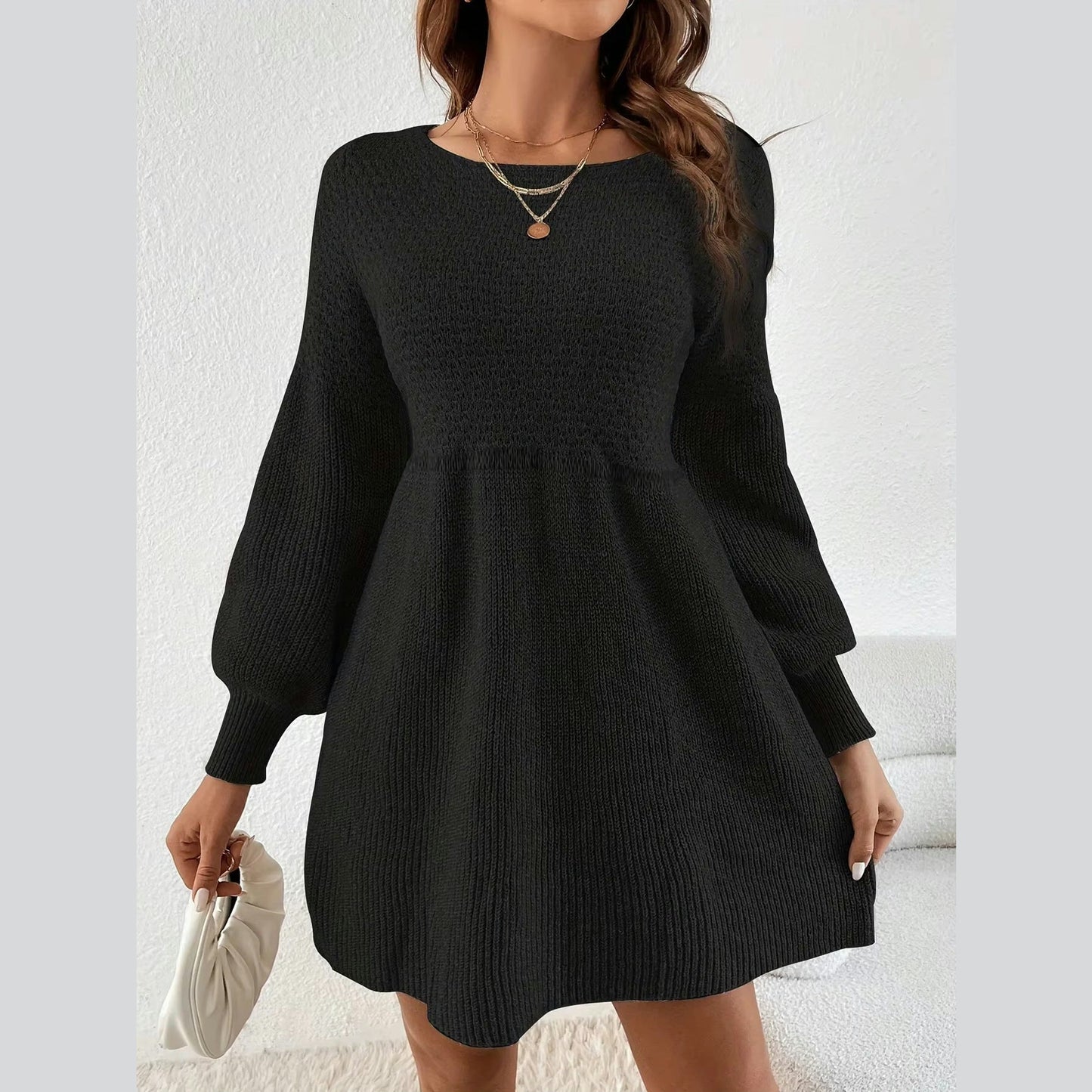Hadley Black High Waisted A Line Knitted Sweater Dress
