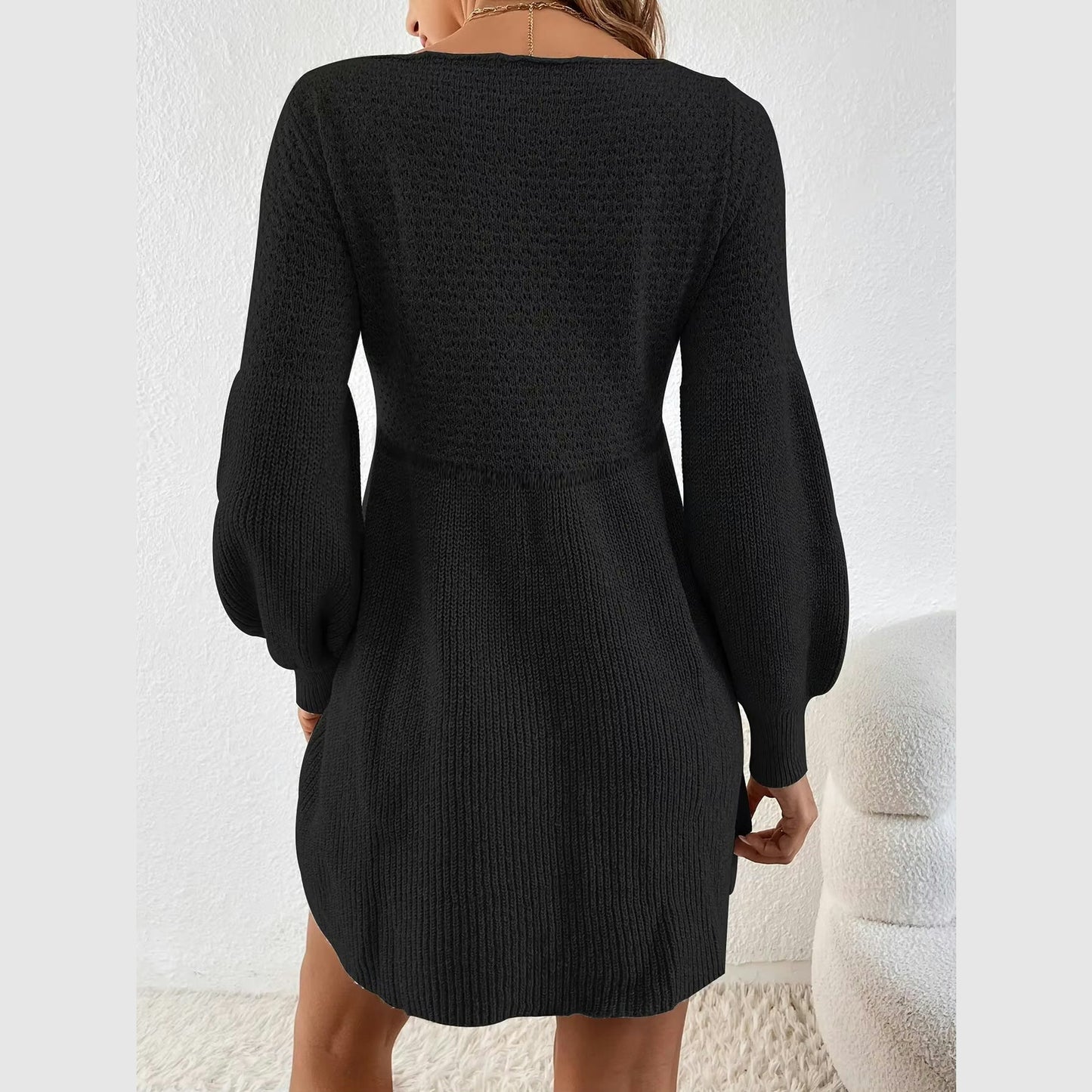 Hadley Black High Waisted A Line Knitted Sweater Dress