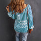 Haley Aqua Neck Tie Boho Long Sleeve Blouse