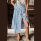 Halle Mist Blue Fully Buttoned Long Denim Skirt