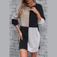 Halley Black Ribbed Color Block Drop Shoulder Long Sleeve Mini Dress