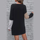 Halley Black Ribbed Color Block Drop Shoulder Long Sleeve Mini Dress