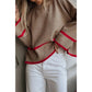 Halsey Simply Taupe Ribbed Knit Contrasted Stripe Detail Button Side Loose Sweater
