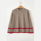 Halsey Simply Taupe Ribbed Knit Contrasted Stripe Detail Button Side Loose Sweater