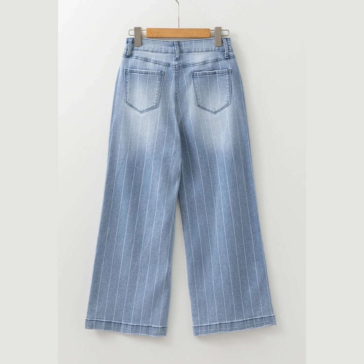 Hancelle Beau Blue Multi Buttons Pinstripe Wide Leg Jeans