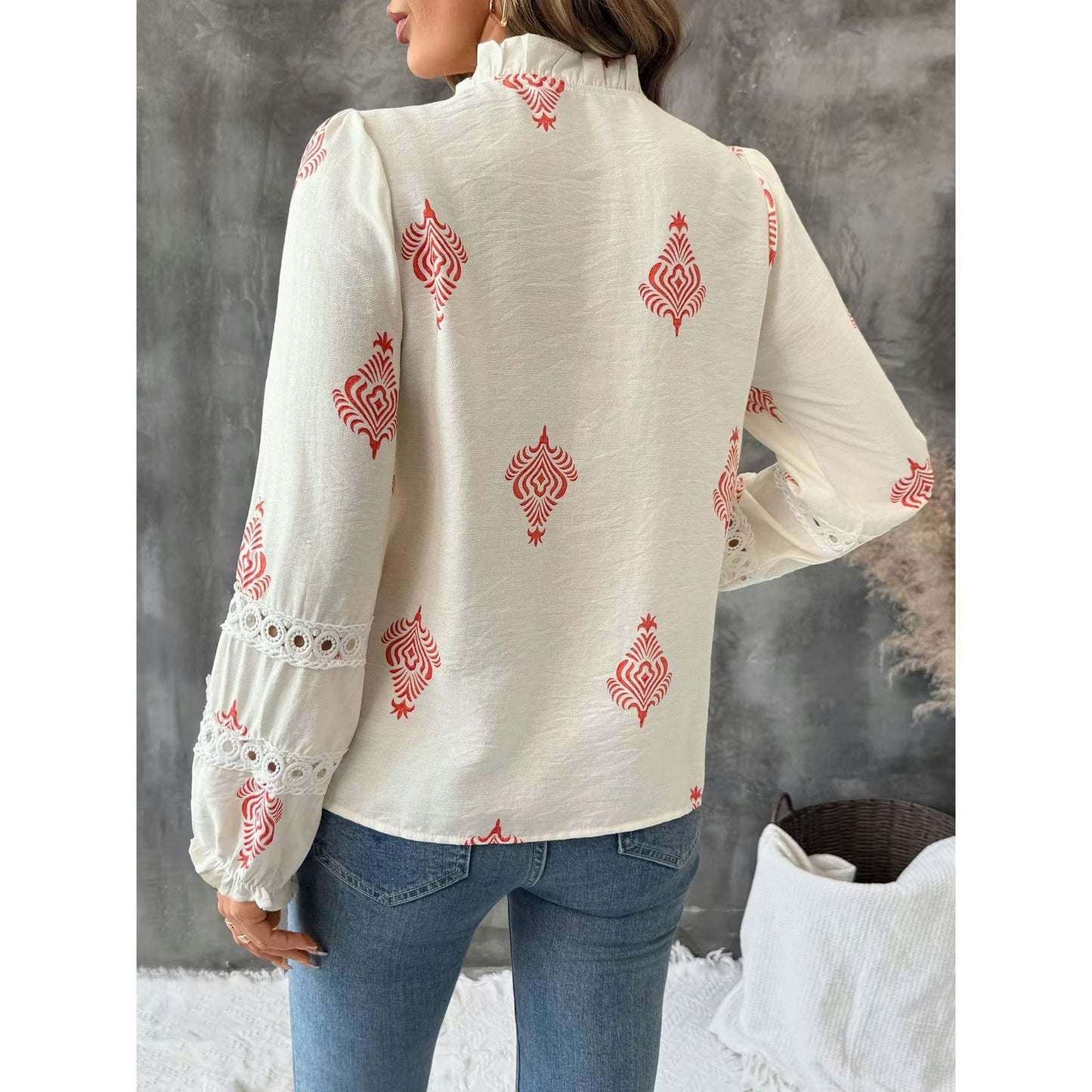 Harley Crimson Folk Lace Button Up Blouse