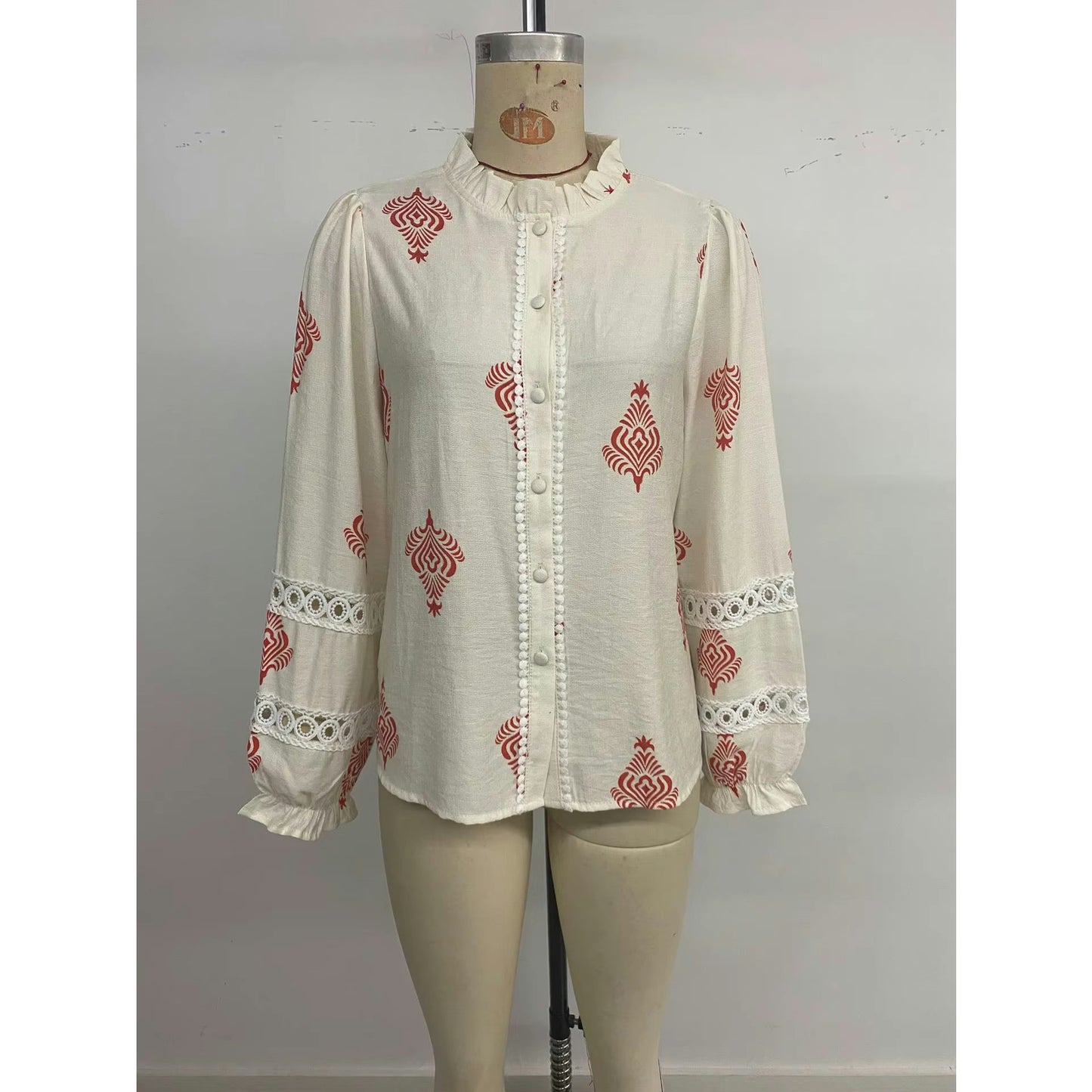 Harley Crimson Folk Lace Button Up Blouse